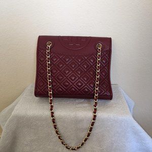 Tory Burch, purse, dark red, long chain strap